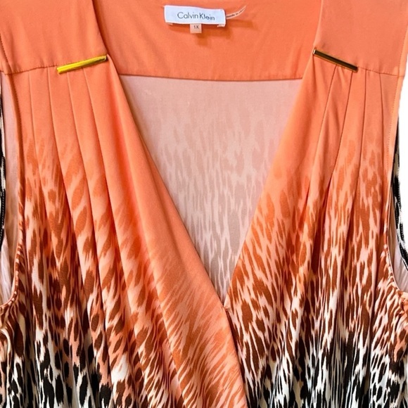 Calvin Klein Cross Over cheetah print sleeveless blouse 1X Orange & Black - Picture 3 of 9